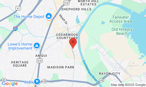 Google map image of our location in 505 Myatt Dr  Madison, TN