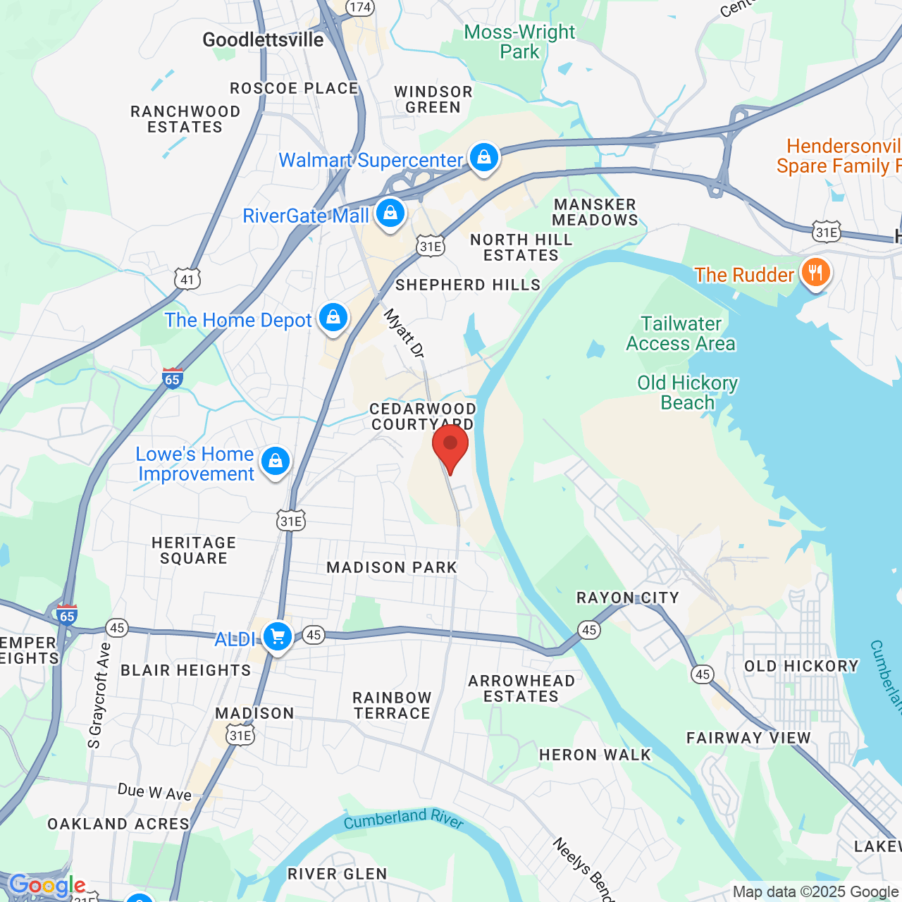 Google map image of our location in 505 Myatt Dr Madison, TN